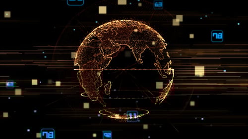 Digital Earth Globe Animation with Futuristic Data Network Stream