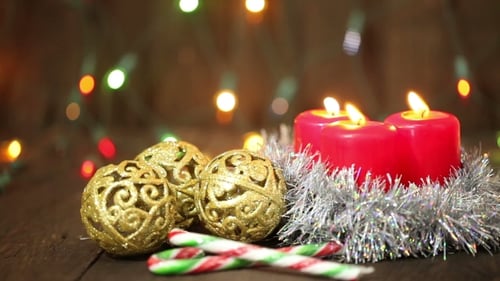 Christmas Still Life with Candles and Decorations