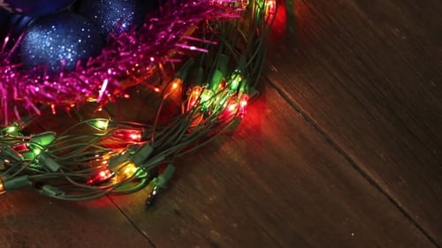 Christmas Lights, Ornaments and Tinsel Background