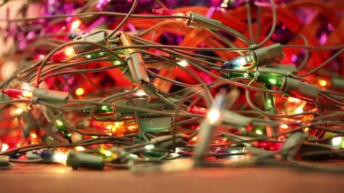 Close Up of Tangled String of Christmas Lights