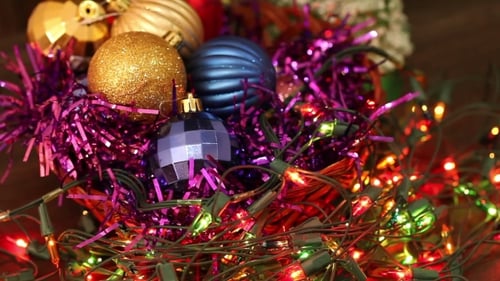 Festive Christmas Ornaments and Twinkling Holiday Lights