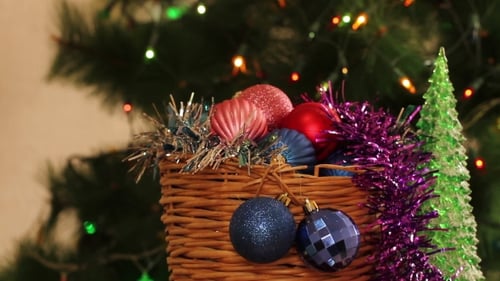 Christmas Balls And Fir Tree With Garland Flashing