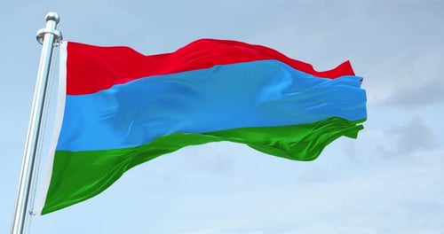 Realistic Waving Flag with Metal Pole in Sky