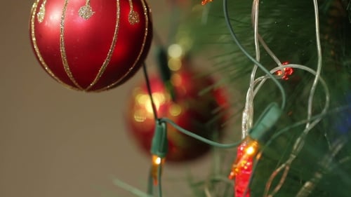Christmas Tree Ornaments and Twinkling Lights