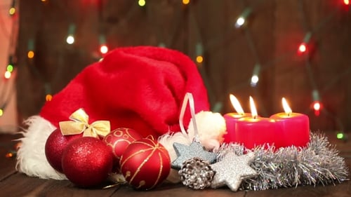 Christmas Decorations with Santa Hat and Candles