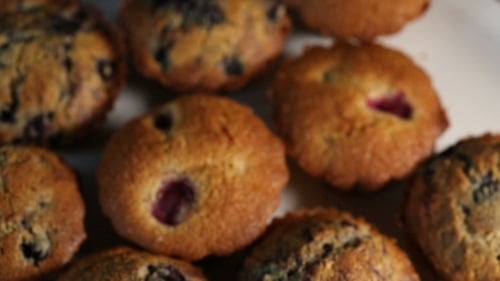 Fresh Homemade Muffins with Blueberries and Raspberry
