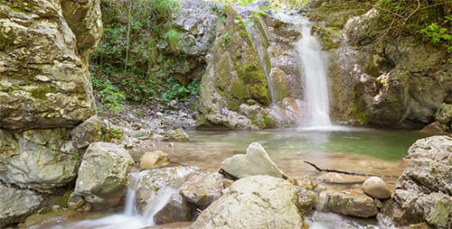 Waterfall Cascading into a Serene Pond
