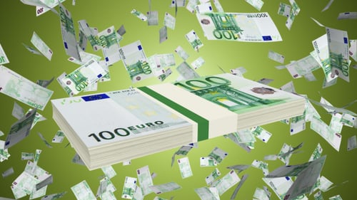 Falling 100 And 500 Euro Banknotes Animation With Alpha Channel