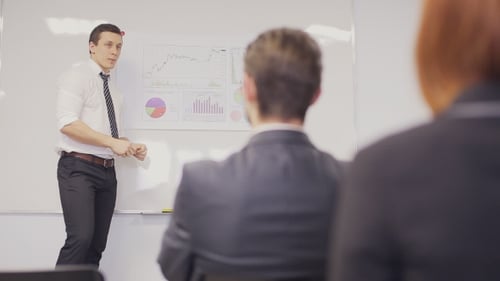 Business Presentation with Charts in Office Setting