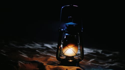 Old Kerosene Lamp Shines In The Darkness