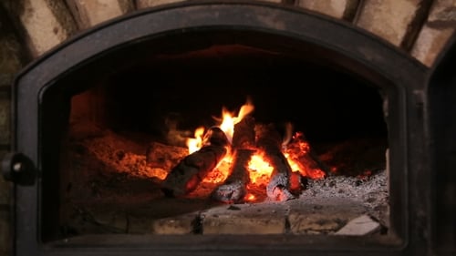 Fire Burning in Old Oven