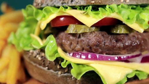 Delicious Hamburger with Fresh Toppings Close Up