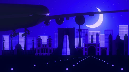 Téhéran Iran Avion Atterrissage Skyline Nuit