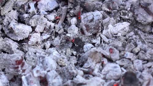 White Ash. Smoldering Embers In The Fire.