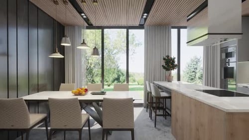 Modern Luxurious Home Interior with Kitchen and Dining