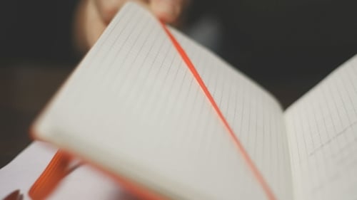 Unknown Woman Makes An Entry In His Notebook