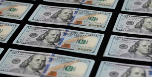 Macro Dolly Shot of US Hundred Dollar Bills