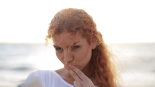 Happy Woman Taking Selfie With Smartphone On Beach 40