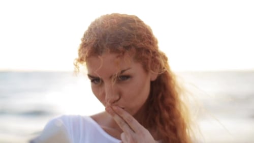Happy Woman Taking Selfie With Smartphone On Beach 41