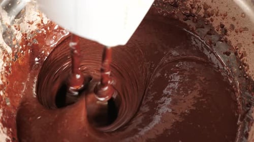 Mixing Rich Chocolate Batter with Electric Mixer