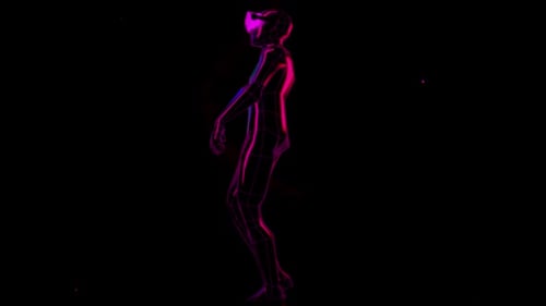 Neon Wireframe Human Walking in Virtual Reality