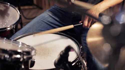 Male Musician Playing Drums And Cymbals At Studio 1