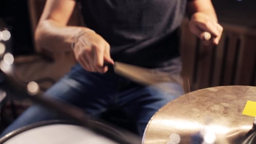 Male Musician Playing Drums And Cymbals At Studio 3