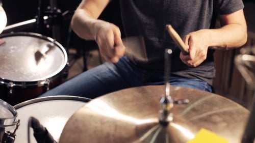 Male Musician Playing Drums And Cymbals At Studio 5
