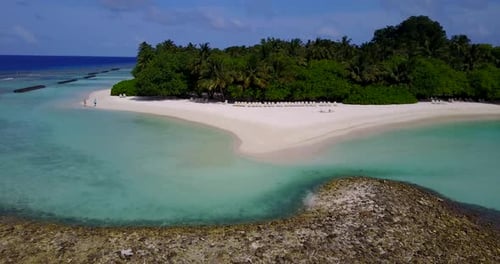 Daytime Overhead Tourism Shot of A Paradise Sunny White Sand Beach and Blue Ocean Background