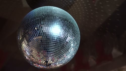 Rotating Disco Ball Reflecting Light in Dark Room