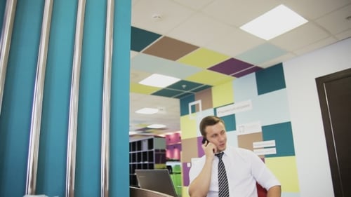 Young Adult Man on Phone Call in Office