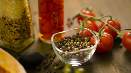 Fresh Ingredients on Wooden Table Still Life
