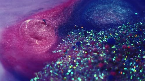 Oil Paint Bubbles Glitter Ink Water Pink Blue Wave