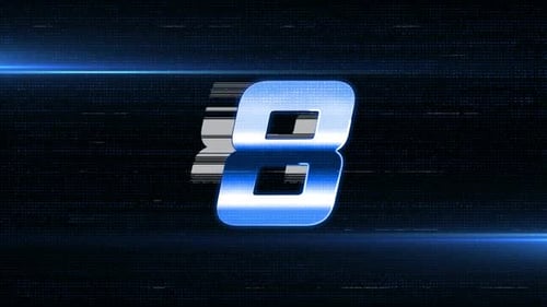 Futuristic Digital Countdown with Glitch and Blue Light Streaks