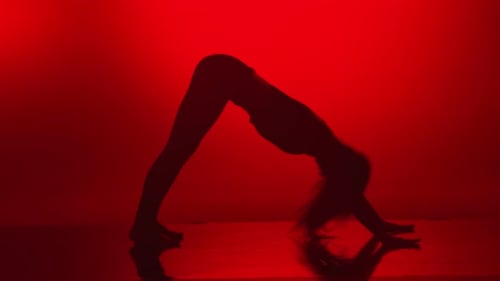 Woman Silhouette Performing Yoga Poses in Red Studio