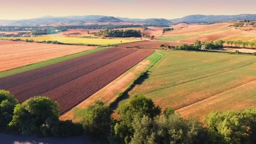 Picturesque Aerial View of Rolling Farmland