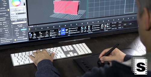 Digital Designer Using Keyboard and Stylus for 3D Modeling