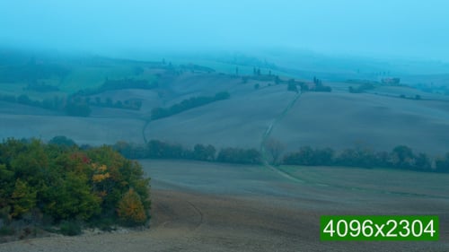 Misty Rural Hills Landscape in Autumn