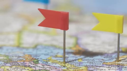 Colorful Map with Flags Marking Locations