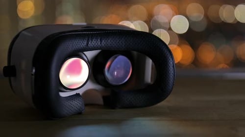 Virtual Reality Headset Close Up with City Lights