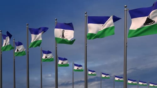 The Lesotho Flags Waving In The Wind - 2K