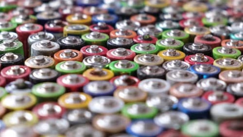 Close-up of Colorful Assorted Batteries in Abundance