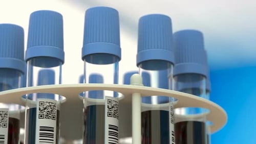 Animated Close-Up of Medical Blood Test Tubes in Rack