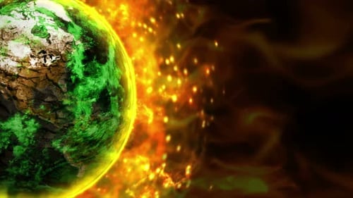 Rotating Cracked Earth with Fiery Abstract Energy Background