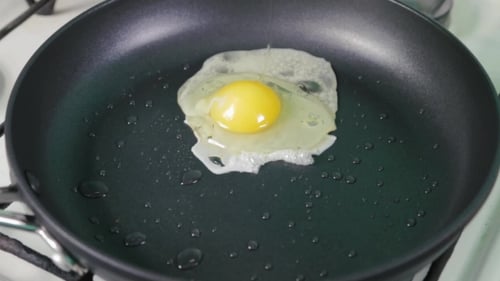 Eggs Fried in Pan on White Stovetop
