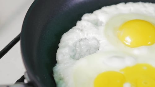 Eggs Of 3 Eggs Cooked In a Frying Pan