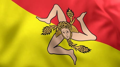 Waving Flag of Sicily Trinacria Symbol Animation