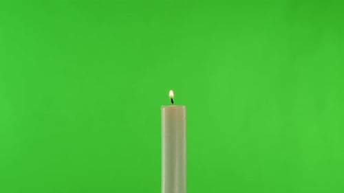 Burning Wax Candle on Green Chroma Key Background