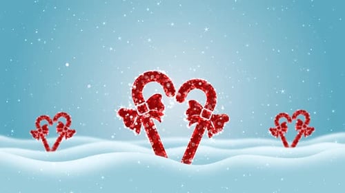 Animated Christmas Candy Canes with Falling Snow Holiday Background