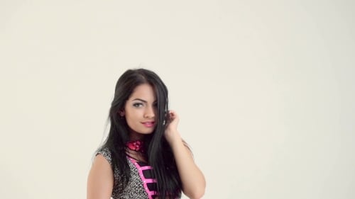 Glamorous Woman with Long Black Hair Posing